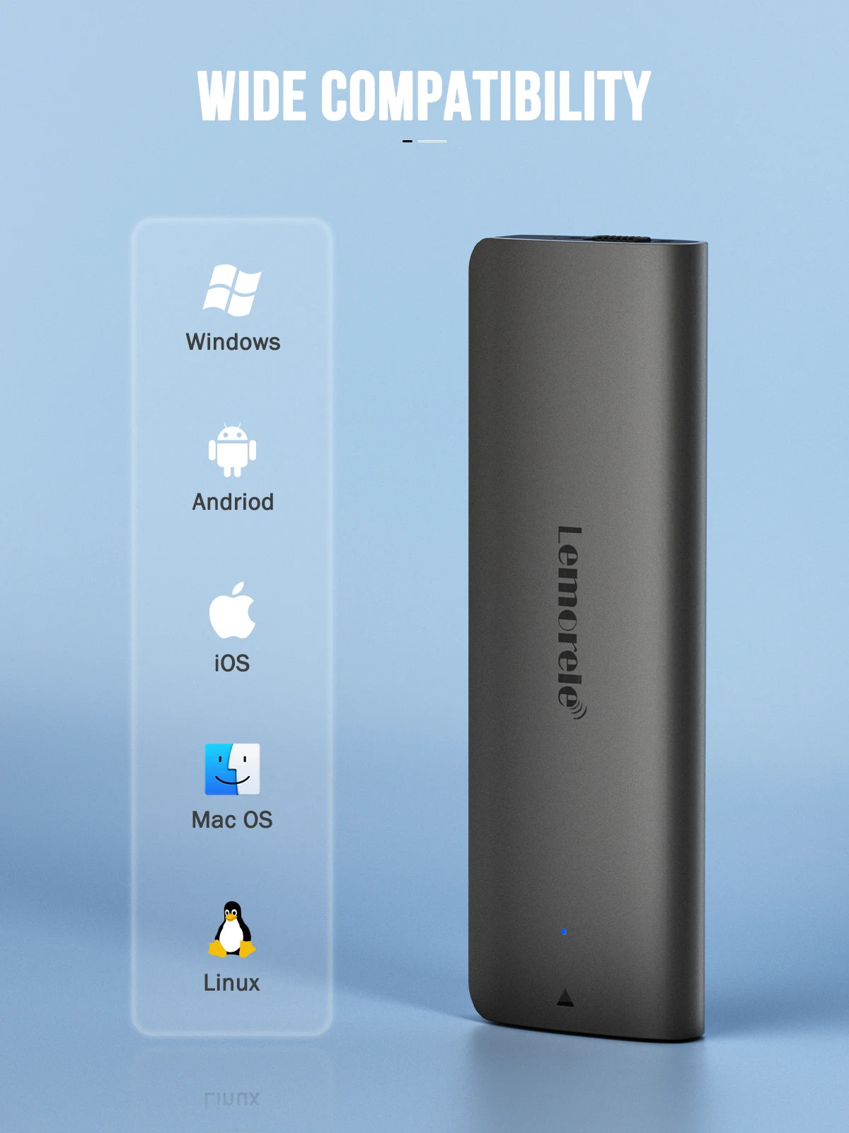 Lemorele M.2 NVMe SSD Enclosure USB 3.1 10Gbps PCIe External Hard Drive Case for M/B+M Key SSDs