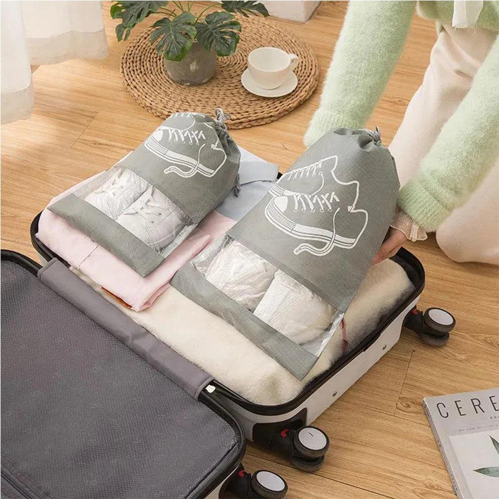 Portable Translucent Matte Non-woven Shoe Storage Bag Dust-proof Travel Organizer