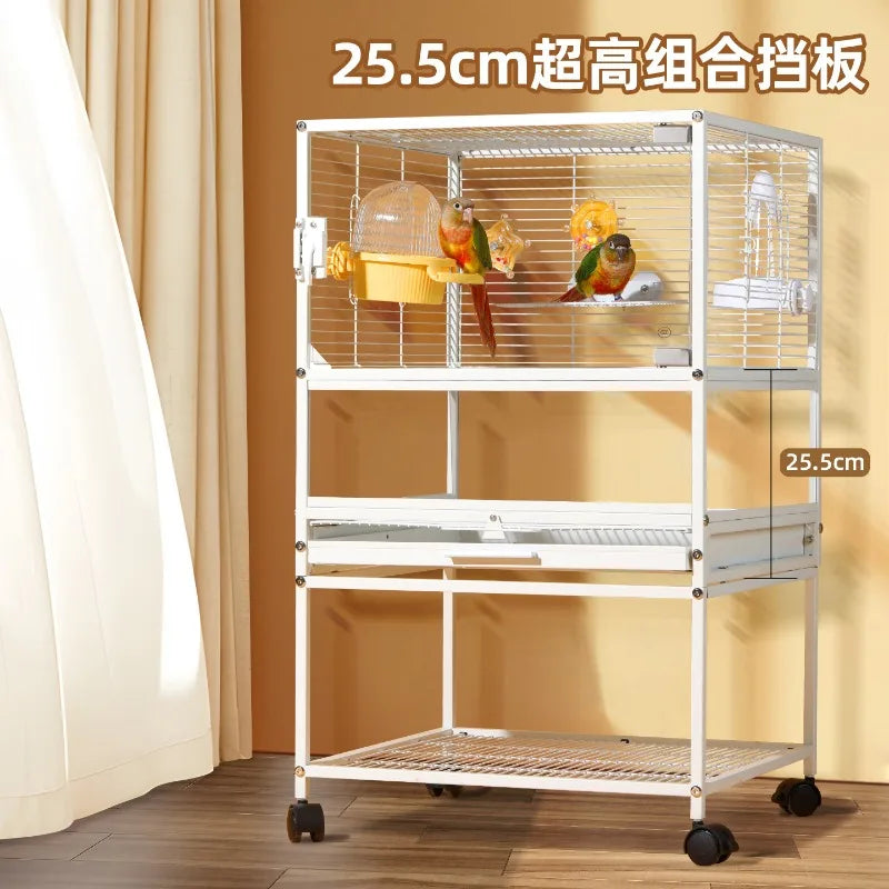 Horizontal silk double-layer bird cage parrot cage household three-layer palace grid breeding Xuanfeng extra large small