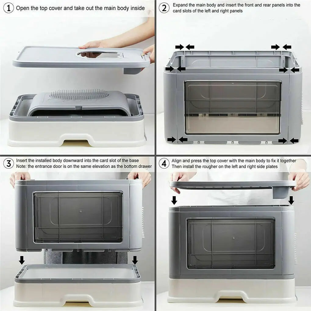 Foldable Cat Litter Box with Massager Scoop and Dual Access