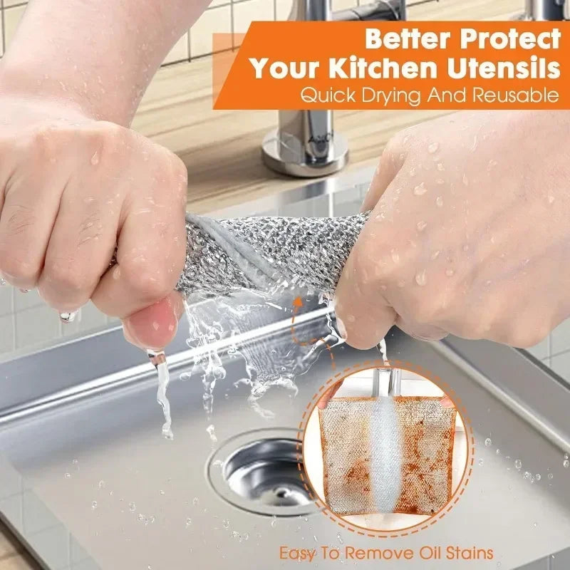 100 Pack Dual-Sided Steel Wire Cleaning Cloths for Kitchen Pots Pans and Dishes Heavy-Duty Microfiber Dish Rags