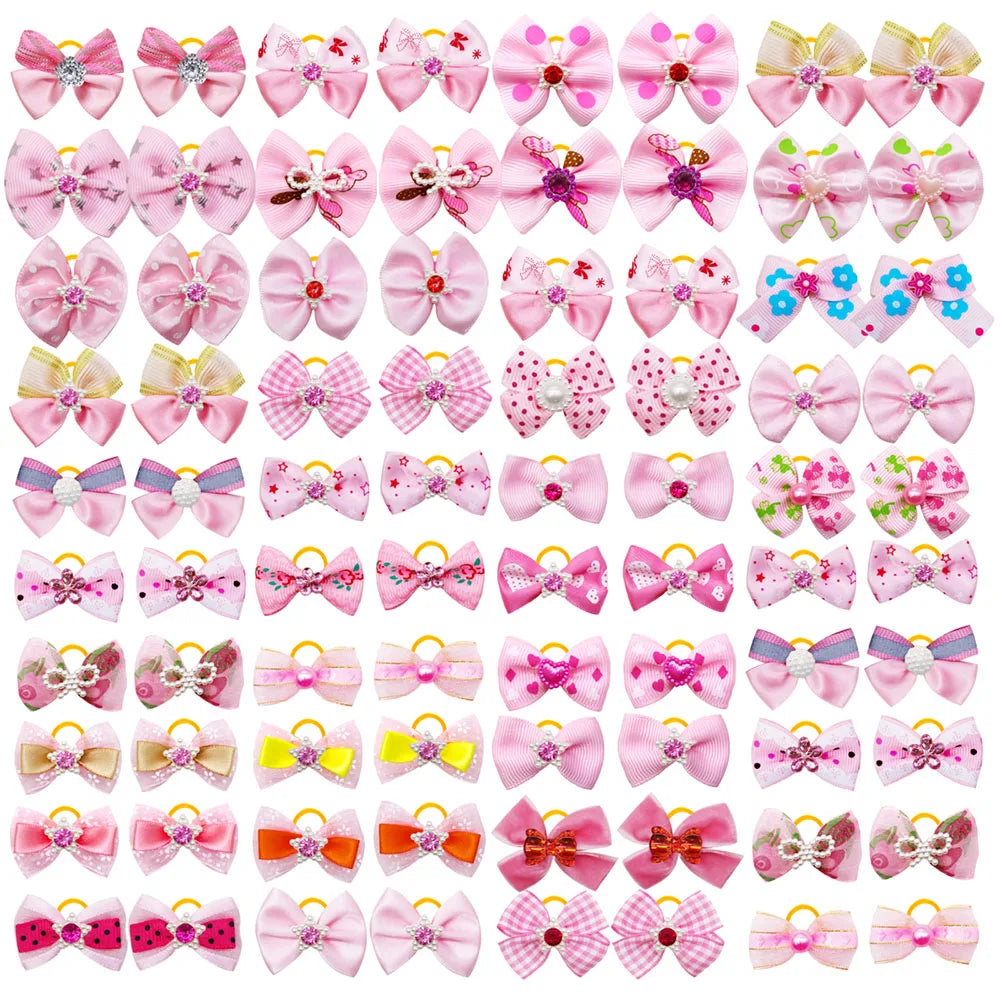 10/20PCS Diamond Puppy Bows Multi Style Dog Bows With Rubber Bands Pet Hair Accessories For Dogs Handmade Dog Hair Bows Supplies