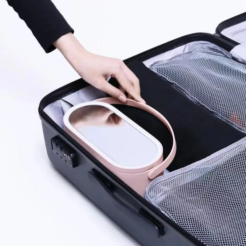 Portable Makeup Organizer Box with LED Light Mirror Travel Cosmetic Storage Case