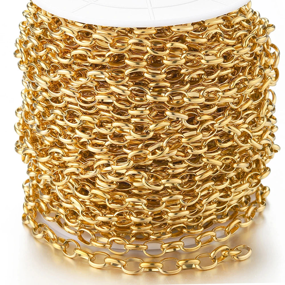 No Fade 1Meter Gold Stainless Steel 7.5mm Rolo Chain