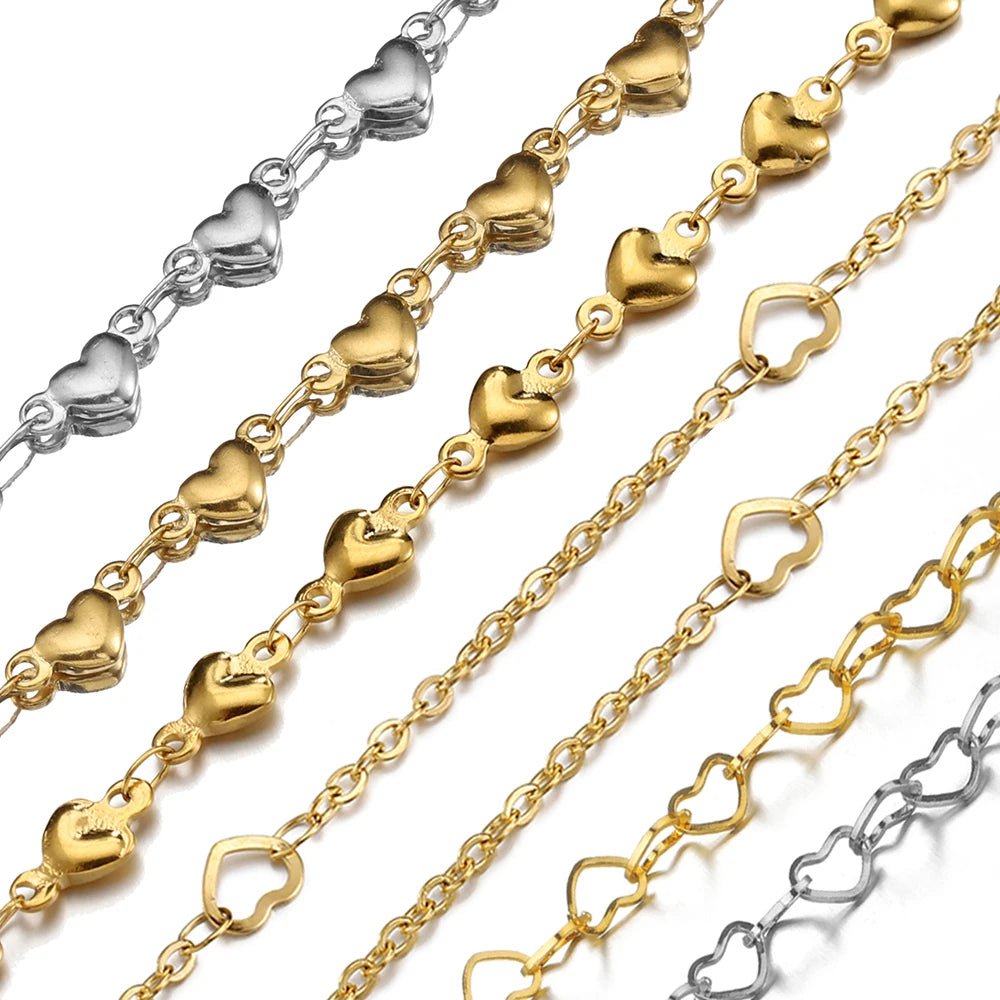 1Meter Stainless Steel Gold Love Heart Link Chain DIY Jewelry