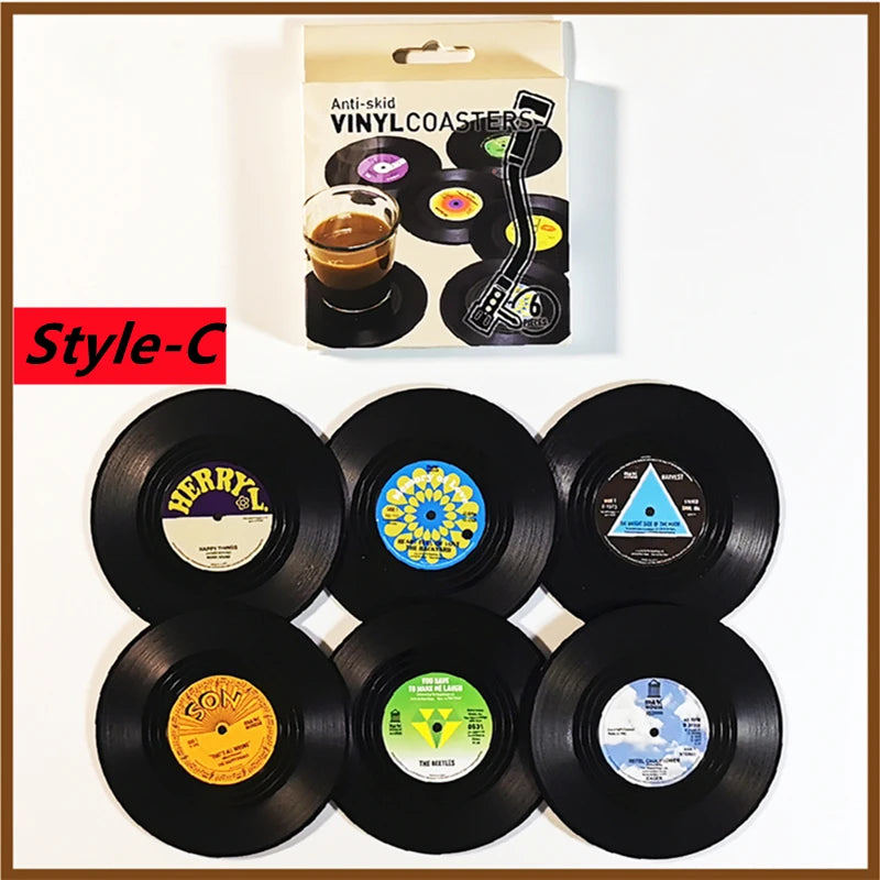 Retro Vinyl Record Coasters Set - Heat Resistant Anti Slip Drink Mats for Home Decor - Available in 6 4 2 Pieces