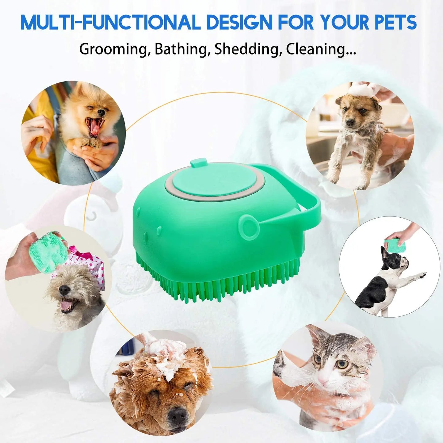 Pet Dog Shampoo Brush 2.7oz Cat Massage Comb Grooming Scrubber