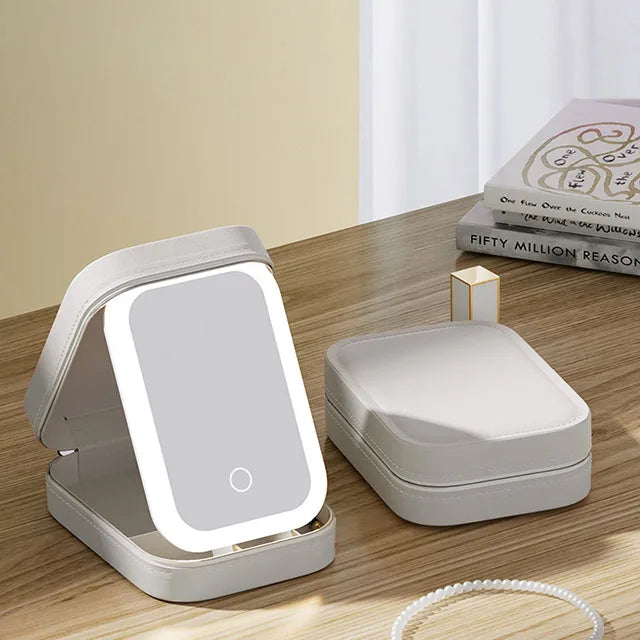 LED Makeup Bag With Mirror And Light Portable Cosmetic Storage For Women Small Lipstick And Brush Organizer