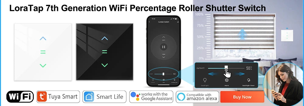LoraTap Tuya Smart Life WiFi Cortinas Persianas Interruptor Persianas enrollables Interruptor de motor Estilo de luz de fondo Google Home Alexa Control de voz
