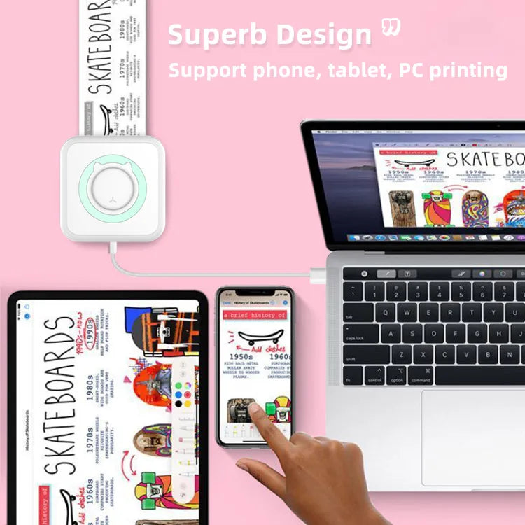 Portable Mini Thermal Printer Wireless BT 203dpi Label Memo Printing