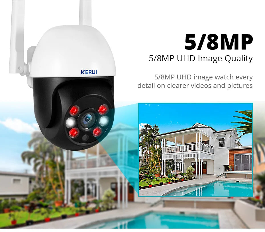 KERUI 4K PTZ WiFi IP Wireless Camera with Dual Lens 10MP 5K Video Surveillance for Outdoor Home Security