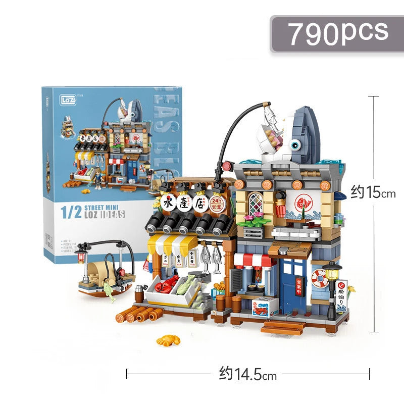 Street View Mini Building Blocks Gift Set – Izakaya Shaved Ice Shop, Takoyaki Shop, Coffee Shop and Panda Tea House