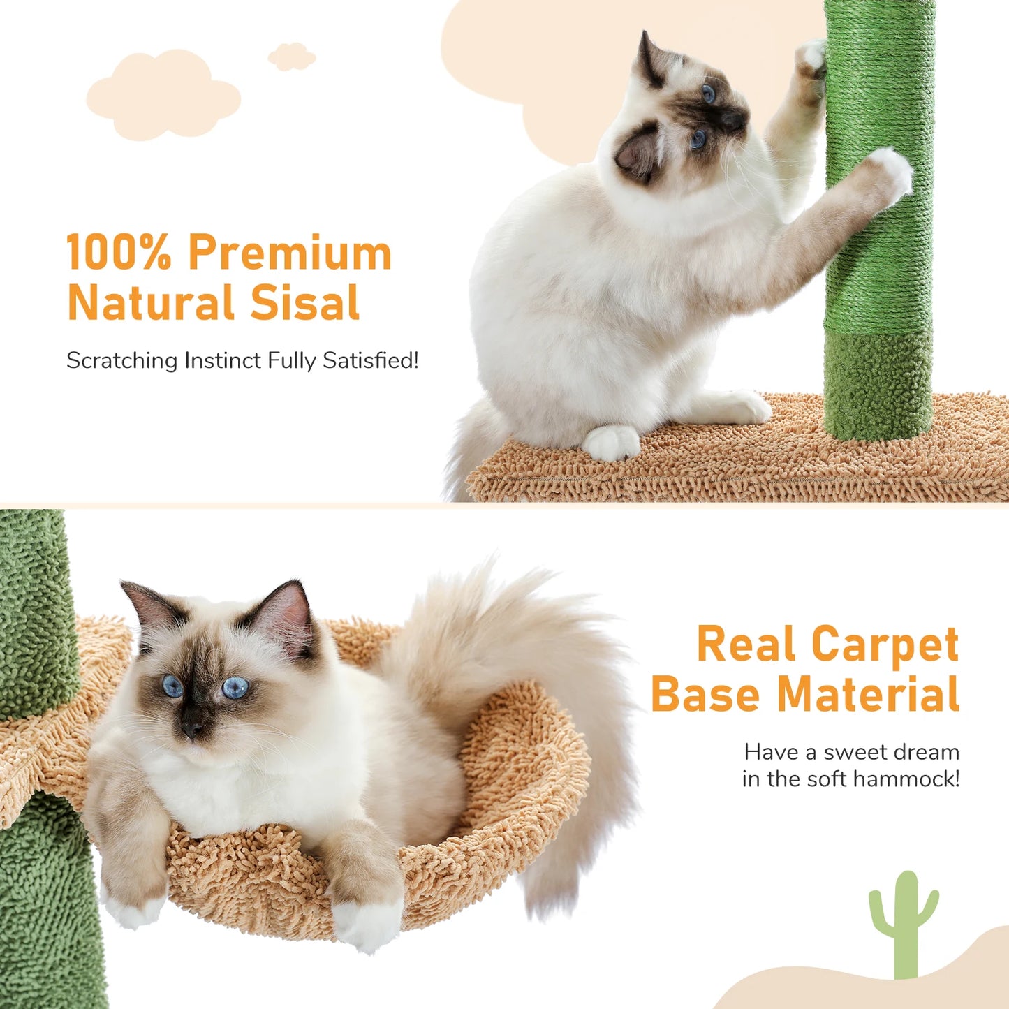 Cat Tree 5-Tier Floor to Ceiling Cat Tower Cactus Design