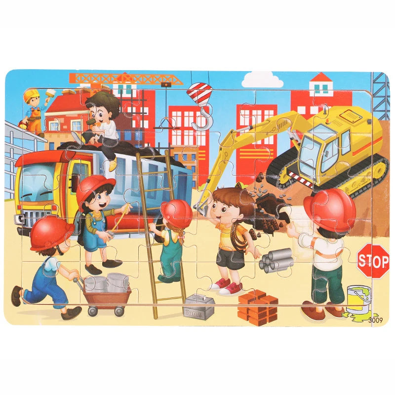 30 Pieces Wooden Jigsaw Puzzle for Kids Animal Vehicle Educational Toys