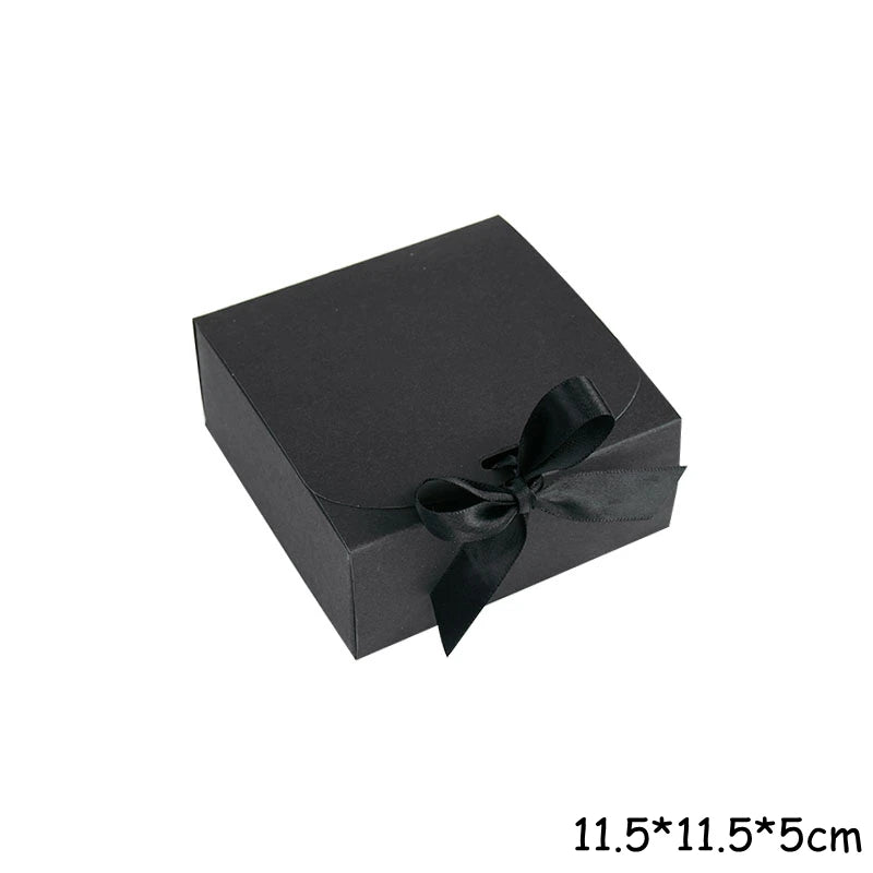 5 Piece Black and White Kraft Paper DIY Gift Box Set with Bow Ribbon for Weddings and Parties