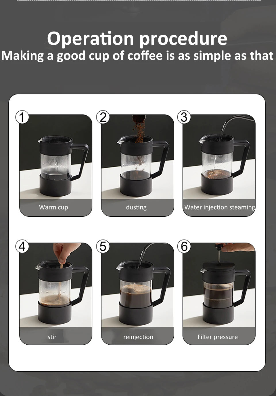 French Press Coffee Maker β 350ml/600ml/1L Borosilicate Glass Pot with Stainless Steel Filter