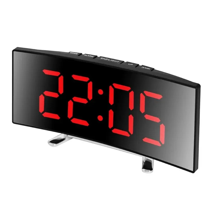 Creative Curved Electronic Clock LED Large Screen Mirror Alarm Clock for Students
