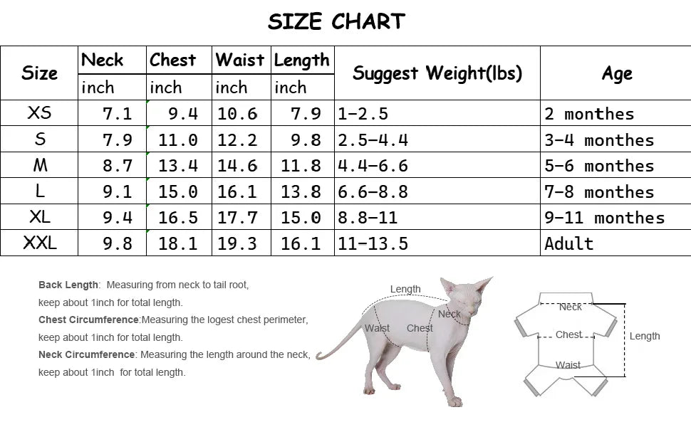 Hairless Cat Clothes Thick and Warm Winter Apparel for Sphynx, Devon Cats and Small Dogs