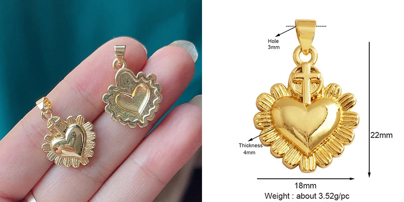 New Sacred Red Heart Charm Pendant 18K Gold Plated Zircon