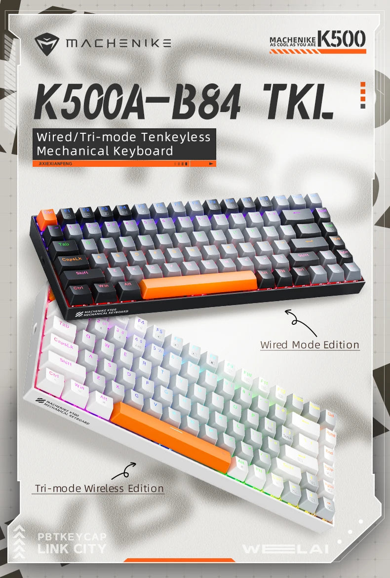 Teclado mecánico Machenike K500A-B84 con 75 % de TKL, intercambiable en caliente, con cable, retroiluminación de 6 colores, 84 teclas para PC, portátiles y gamers