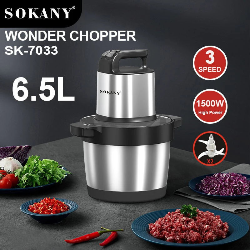 1500W 6.5L Stainless Steel Meat Grinder 3 Gears 4-Layer Blade