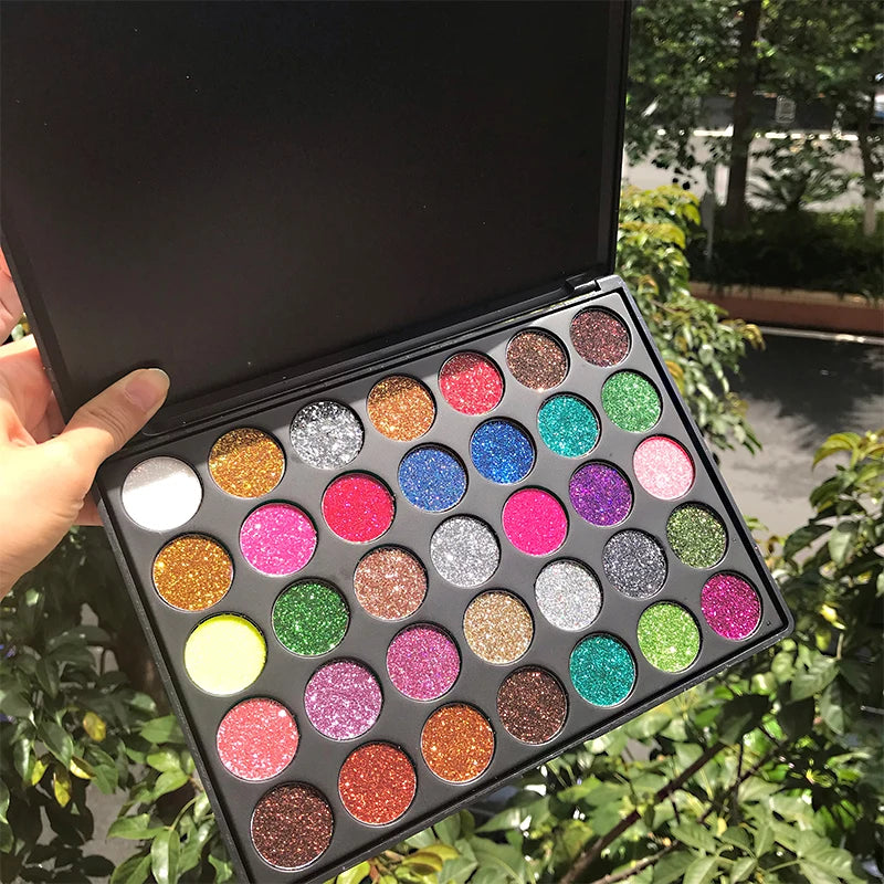35 Color Diamond Sequin Eyeshadow Palette with High Pigment Shimmer and Satin Finishes Long Lasting Waterproof Makeup