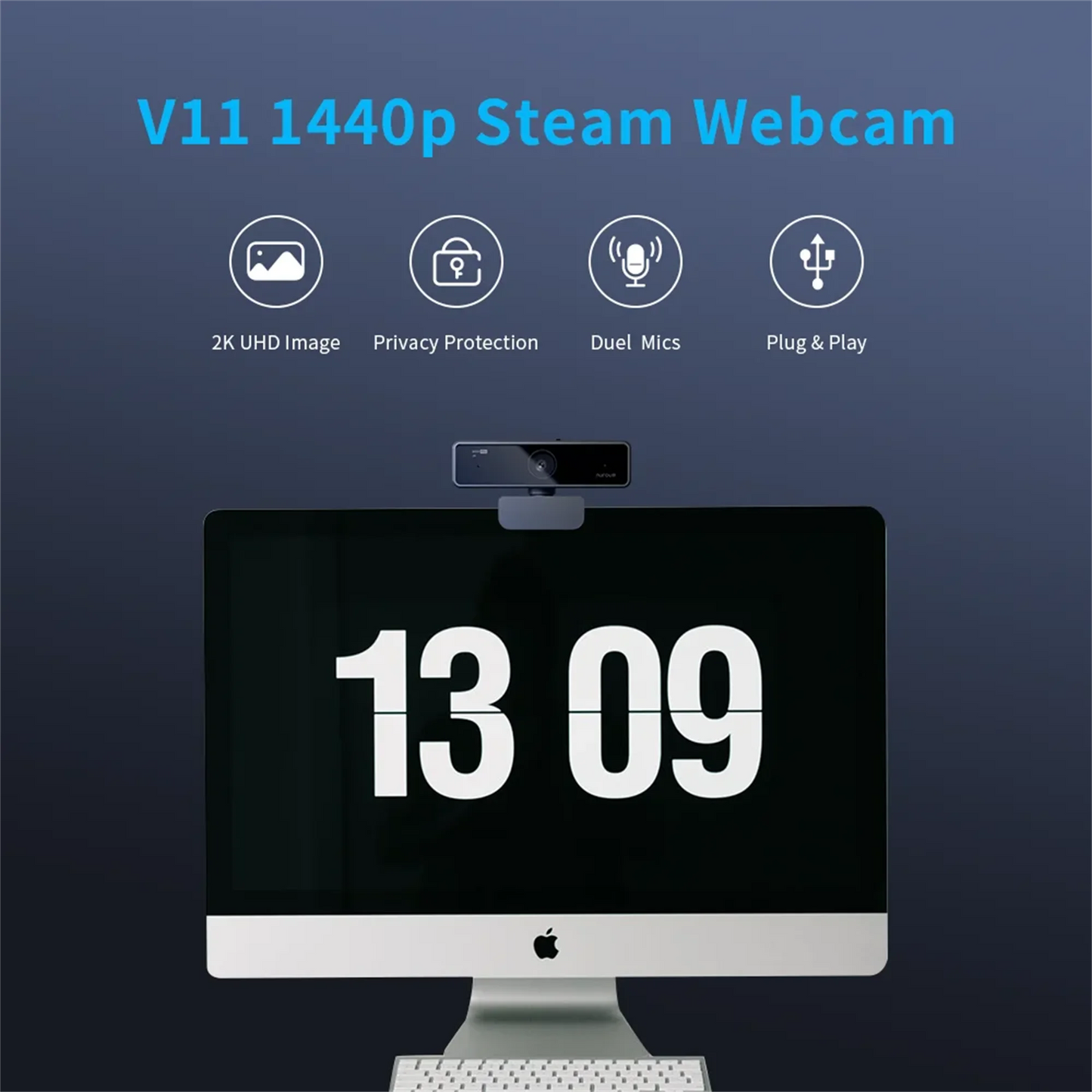 NURUM V11 2K Webcam with Dual Microphones 1080P 60fps and 1440P 30fps FHD for PC and Laptop Streaming and Conferencing