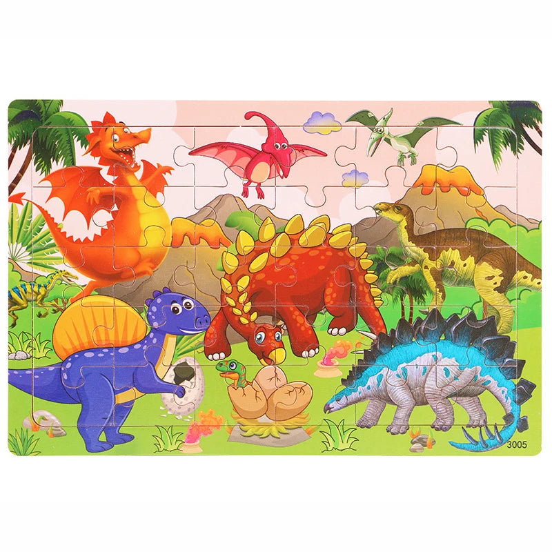 30 Pieces Wooden Jigsaw Puzzle Kids Cartoon Animal Vehicles