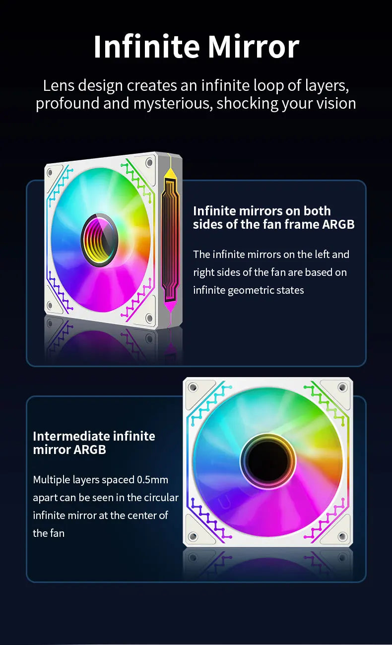 Ventilador para caja de PC TEUCER Prism12025 de 120 mm, 5 V, 3 pines, ARGB, efecto de luz de espejo cíclico, PWM, 800 a 2000 RPM, juego de 3 piezas