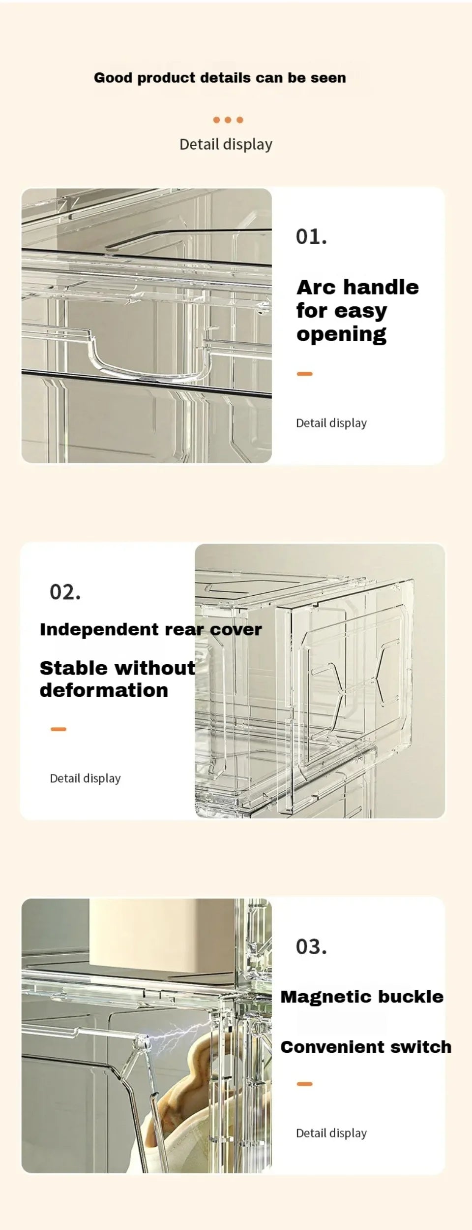 Transparent Shoe Box Magnetic Suction Door Dustproof Storage Box