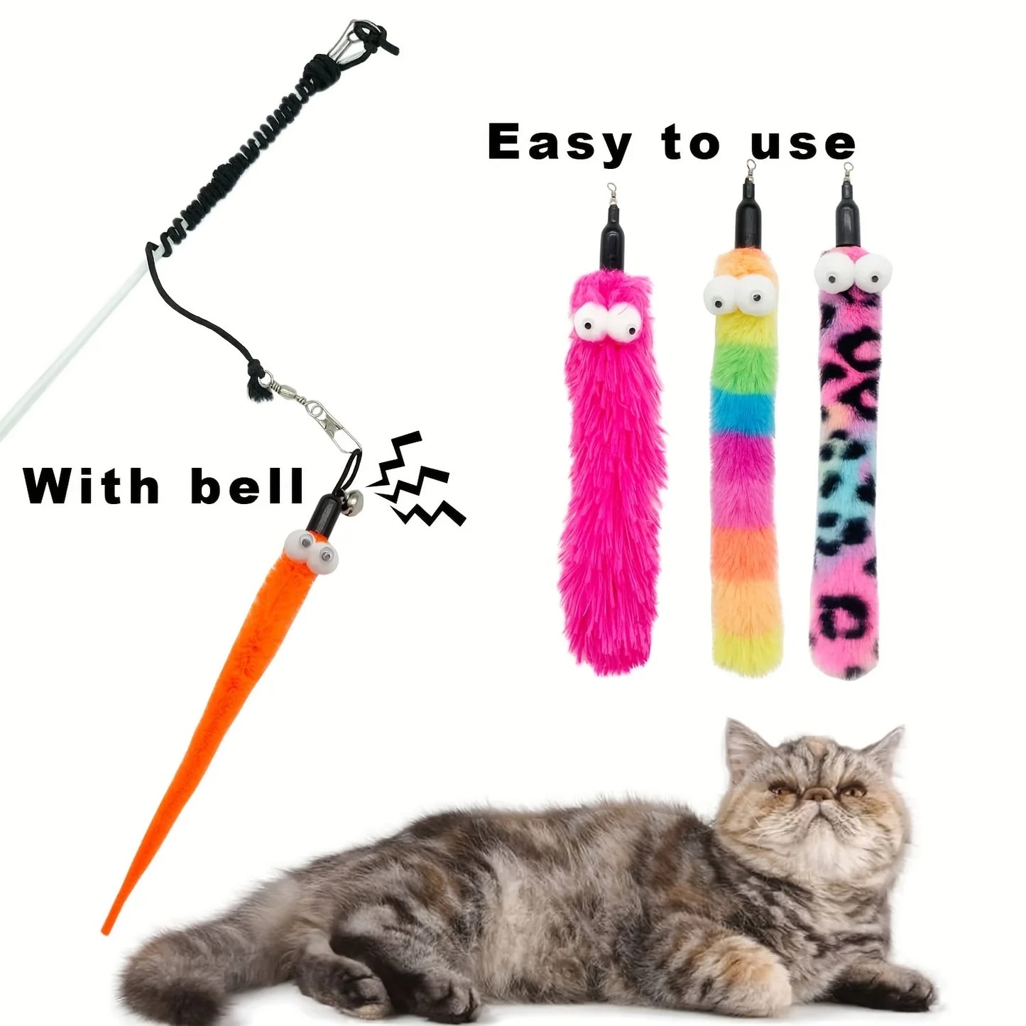 9 PCS Cat Wand Toy Cat Feather Toys Interactive Cat Toys Worm for Indoor Cats