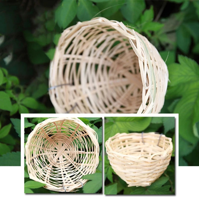 Hand Woven Hummingbird Nest Bamboo Knitted Birdhouse Outside Natural Bird for Sparrow Small Finch Roosting Nest