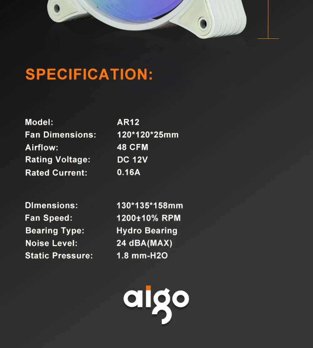 Aigo AR12 White 120mm RGB Fan Cooling Kit for PC Gamer