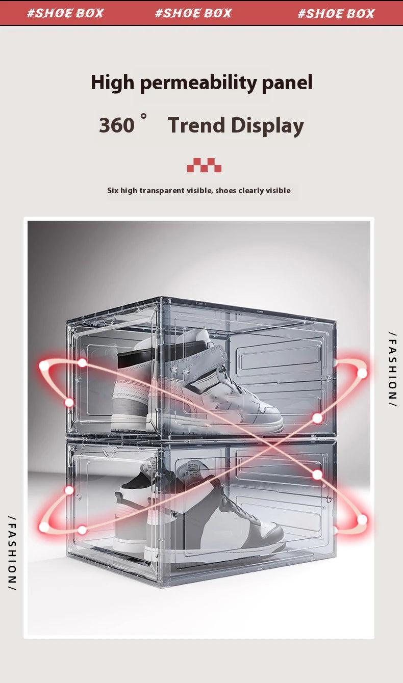 1/10pcs Clear Plastic Shoe Display Case and Hat Organizers with Magnetic Door Waterproof Storage Solution