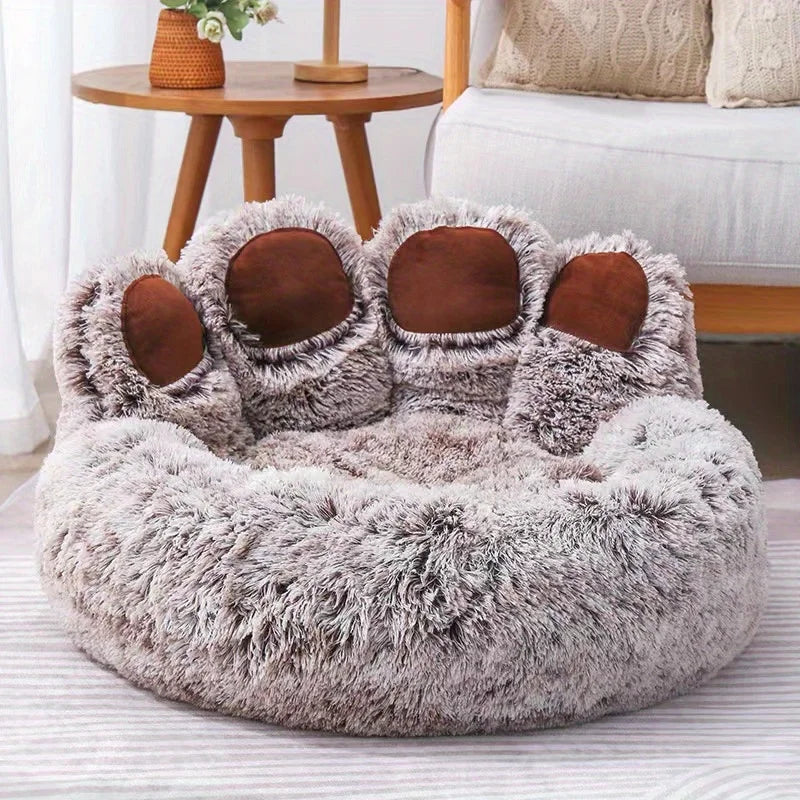 Dog Bed Cat Pet Sofa Cute Bear Paw Shape Cozy Fluffy Cushion