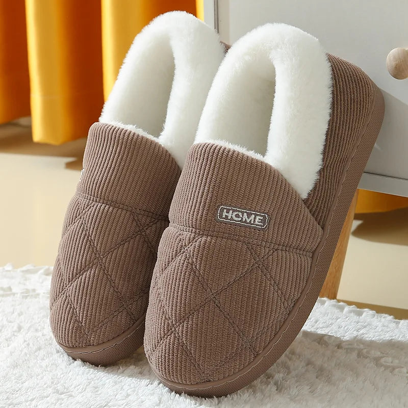 Comwarm New Women Slippers Plush Fur Thick Sole Antiskid