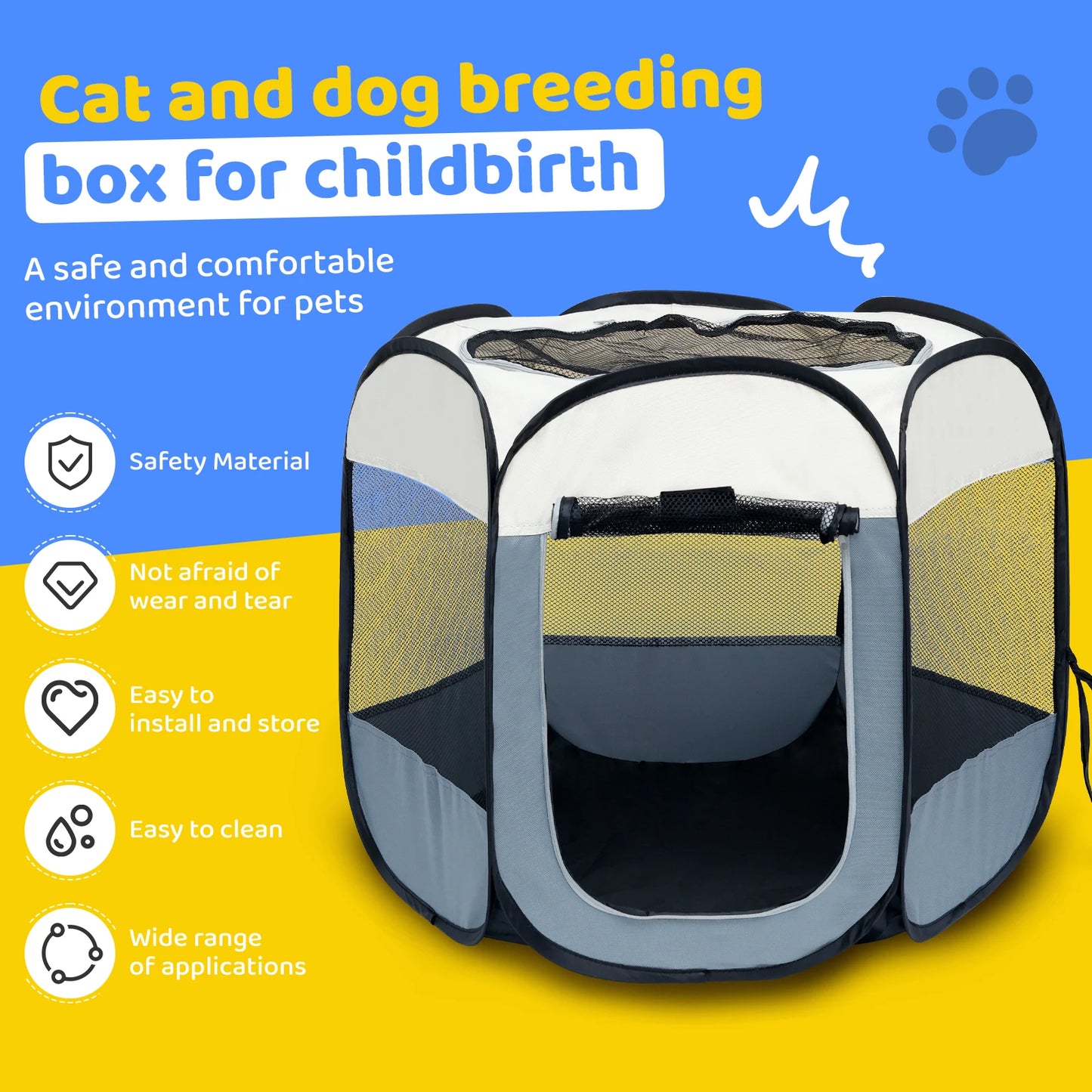 Foldable Cat Tent Portable Pet House Outdoor Travel Pet Cage Cat/Dog Fence With Mesh Top and Window Kennels