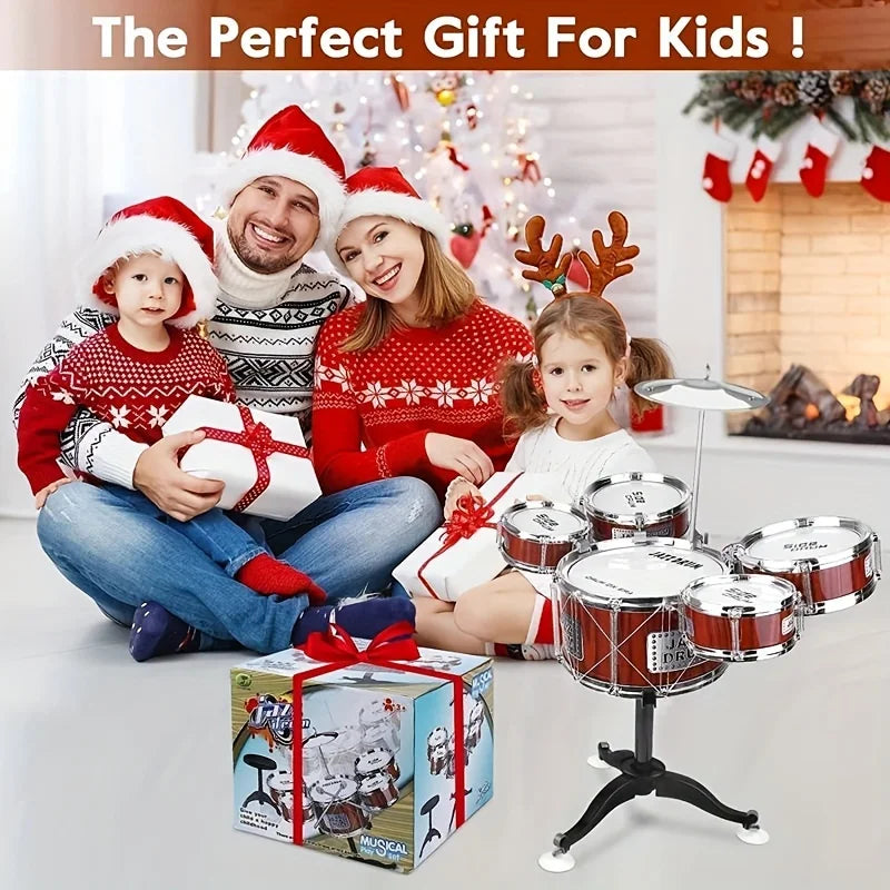 Kids Drum Set Musical Toy Kit for Toddlers with Stool Drum Sticks Cymbal and 5 Drums Educational Musical Instruments