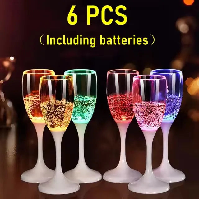 LED Light Up Champagne Flutes Set of 6 Colorful Plastic Drinking Glasses for Parties and Celebrations