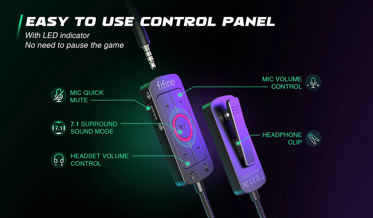 FIFINE 3.5 mm Jack and USB Headset with 7.1 Surround Sound Volume Control and Mute Switch for PC MAC PS4 PS5 Mixer H9