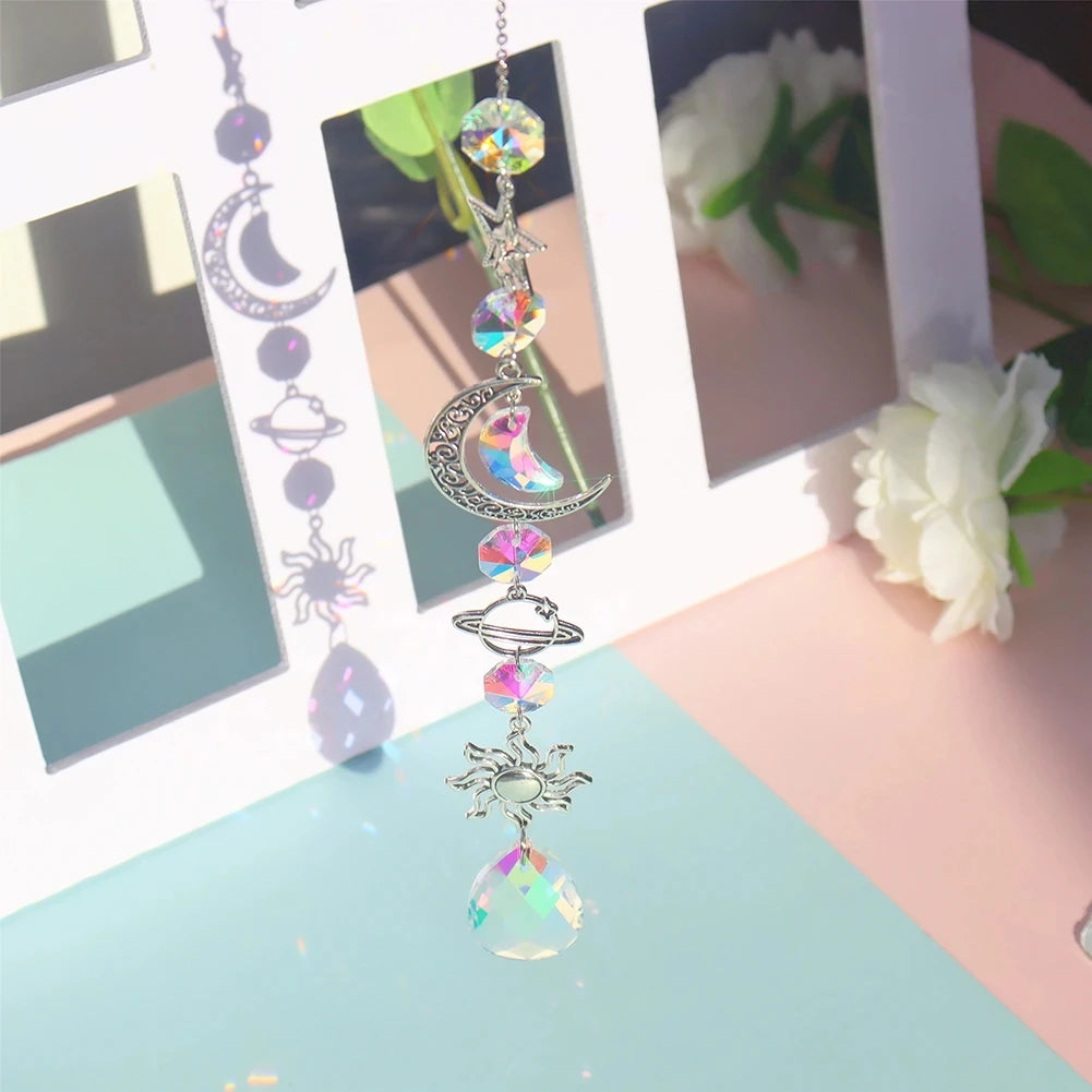 1pc Crystal Wind Chime Moon Sun Catcher Diamond Prisms Home Decor