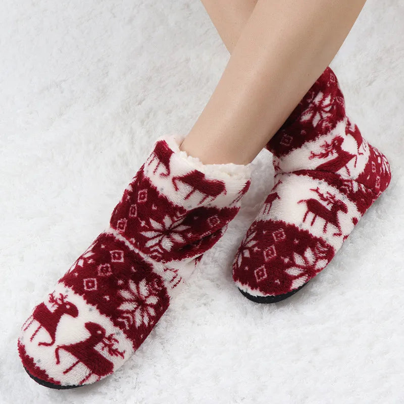 Winter Socks Shoes Woman Christmas Elk Slippers Warm Plush