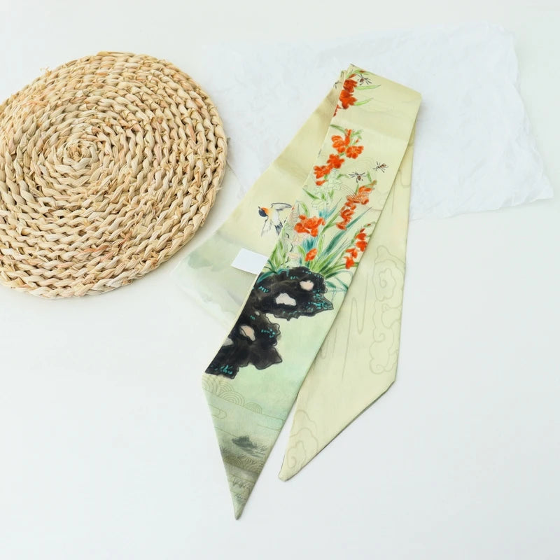 Retro Print Long Skinny Neckerchief Scarves for Women