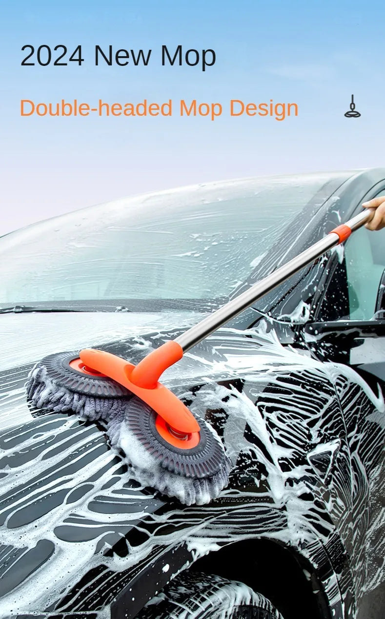 LEIBOO Telescopic Car Cleaning Brush Mop with Double Brush Head for Roof and Window Washing