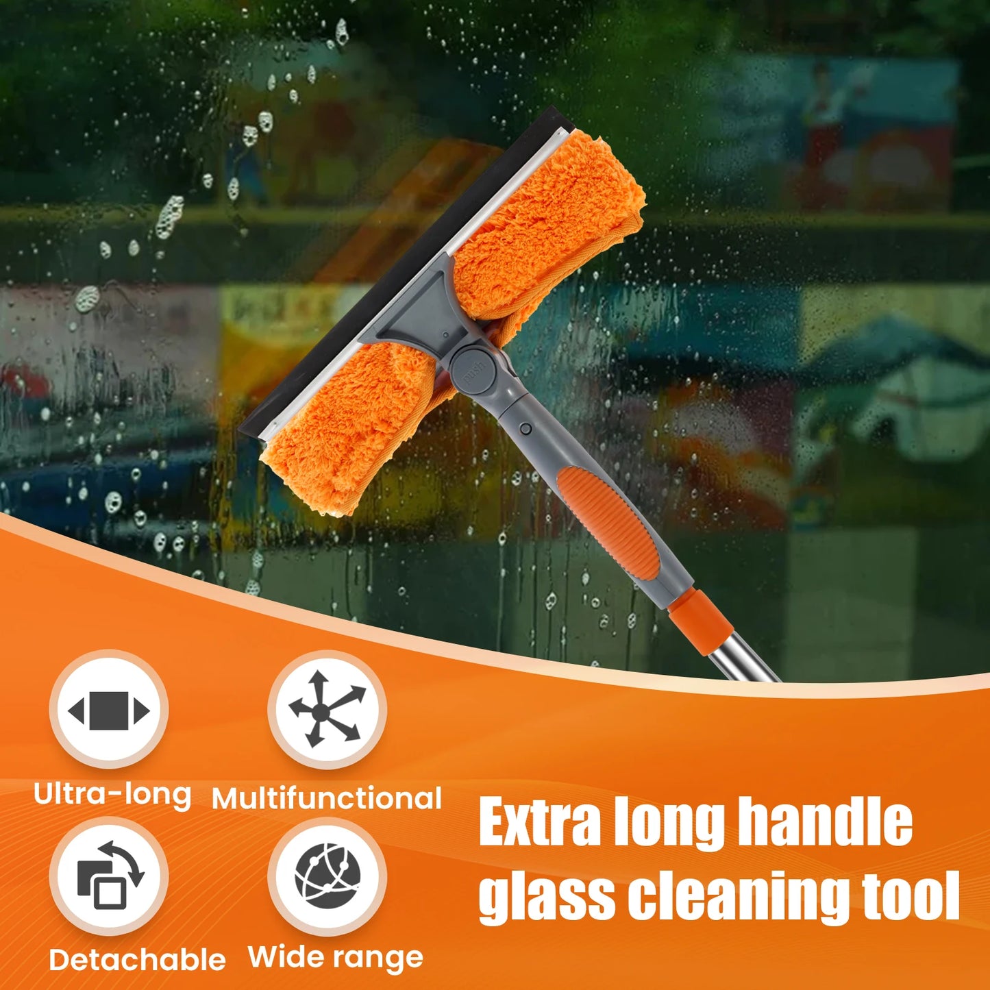 Extended Window Cleaning Kit with 2 in 1 Double Sided Glass Squeegee and Duster Mop 180 Degree Swivel Design for Effortless High Reach Cleaning