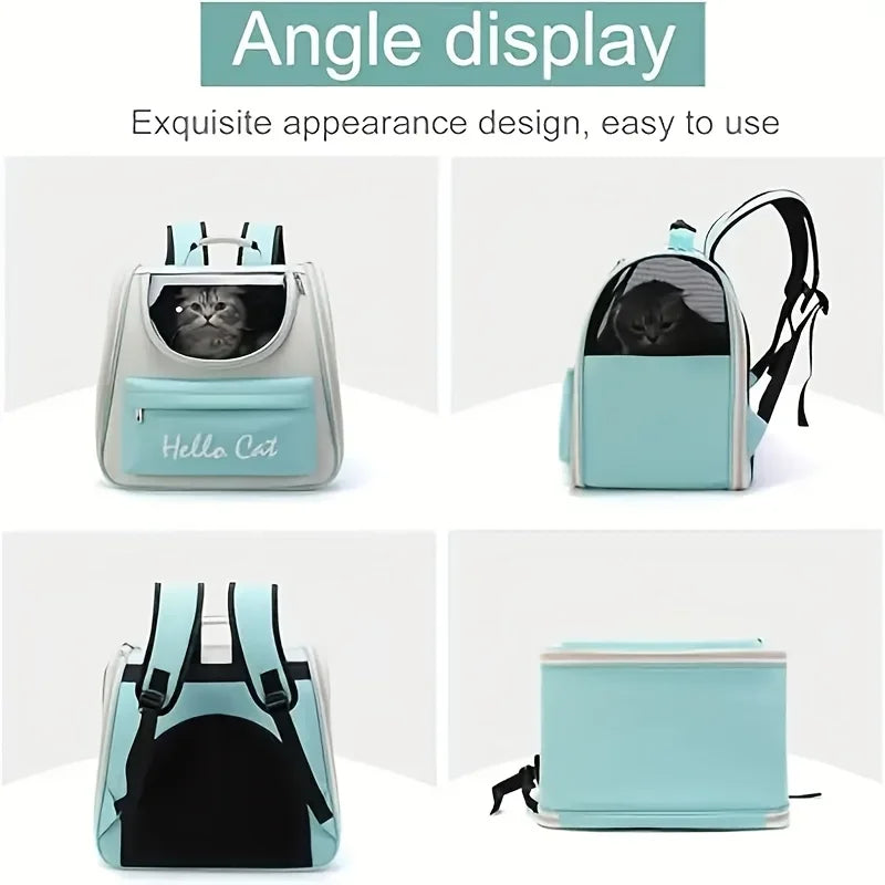 Large capacity collapsible pet backpack with zip closure, handle and mesh vent, perfect for cats and small dogs traveling