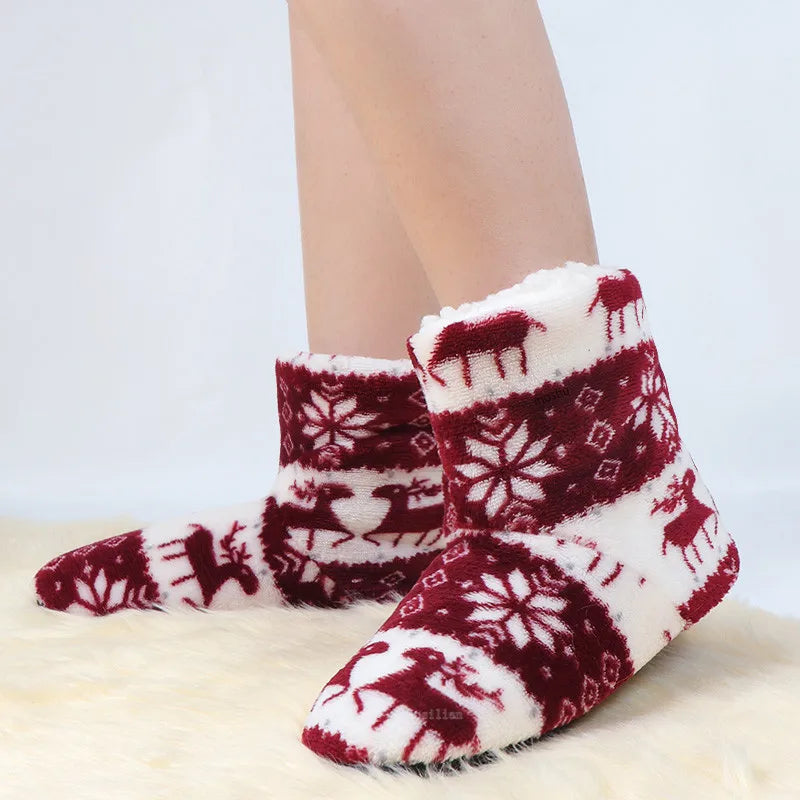 Winter Socks Shoes Woman Christmas Elk Slippers Warm Plush