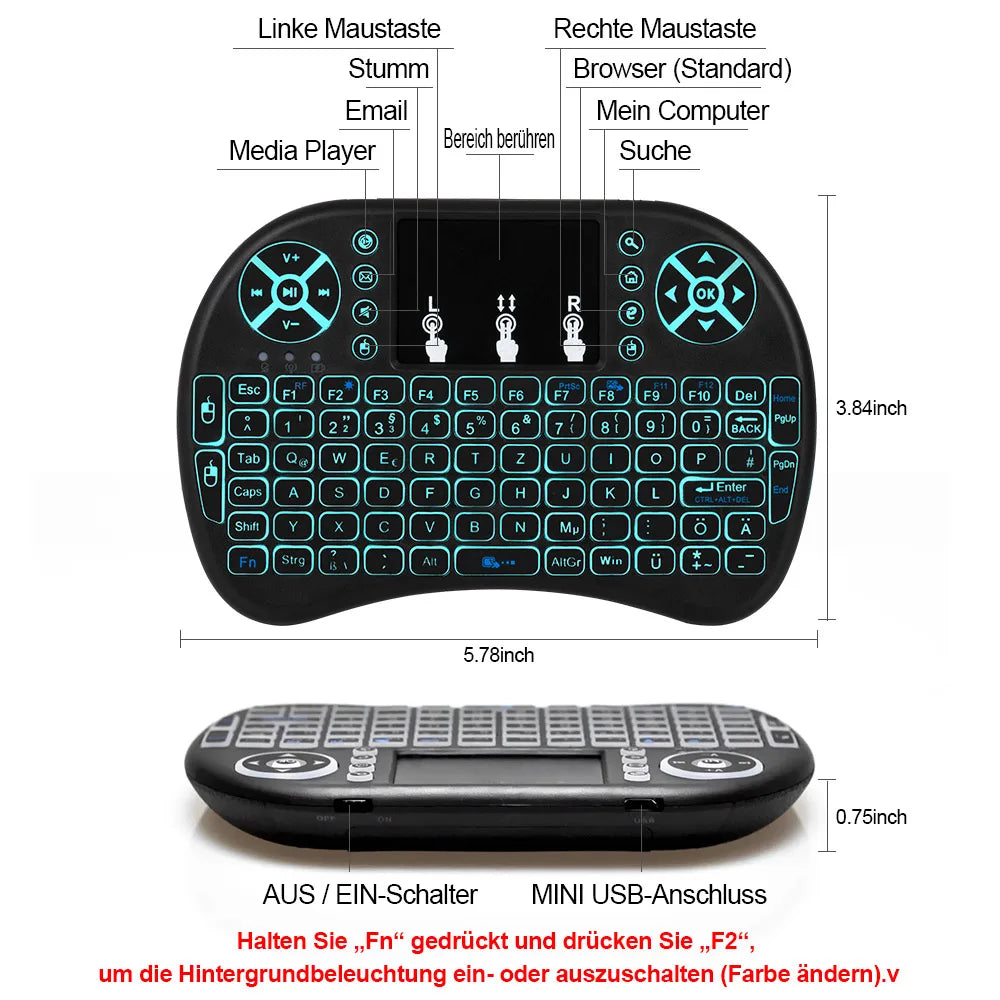 Miniteclado inalámbrico retroiluminado Air Mouse con panel táctil i8, 2,4 G, árabe, francés, español y ruso, para PC, Android TV Box