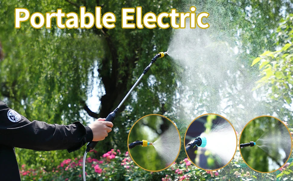 Pulverizador de jardinería eléctrico portátil, herramienta de riego, recargable por USB, 2400 mAh, mango telescópico con 3 boquillas para plantas de jardín