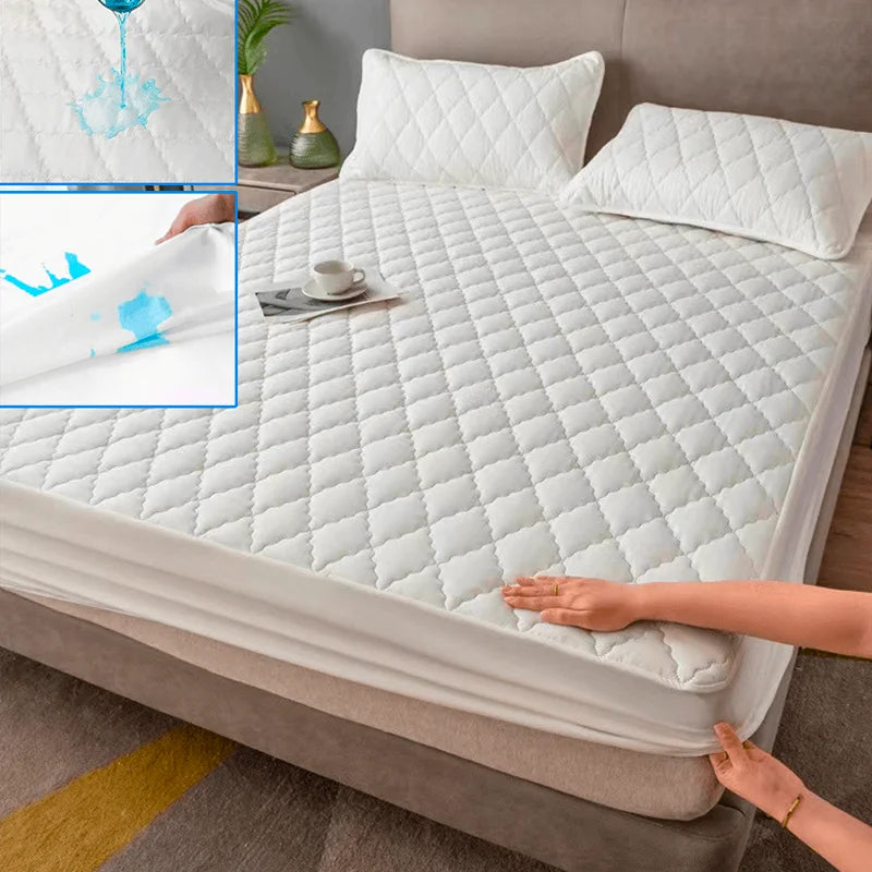 Waterproof Throw Mattress Cover Bed Protector Multi Size Gray White